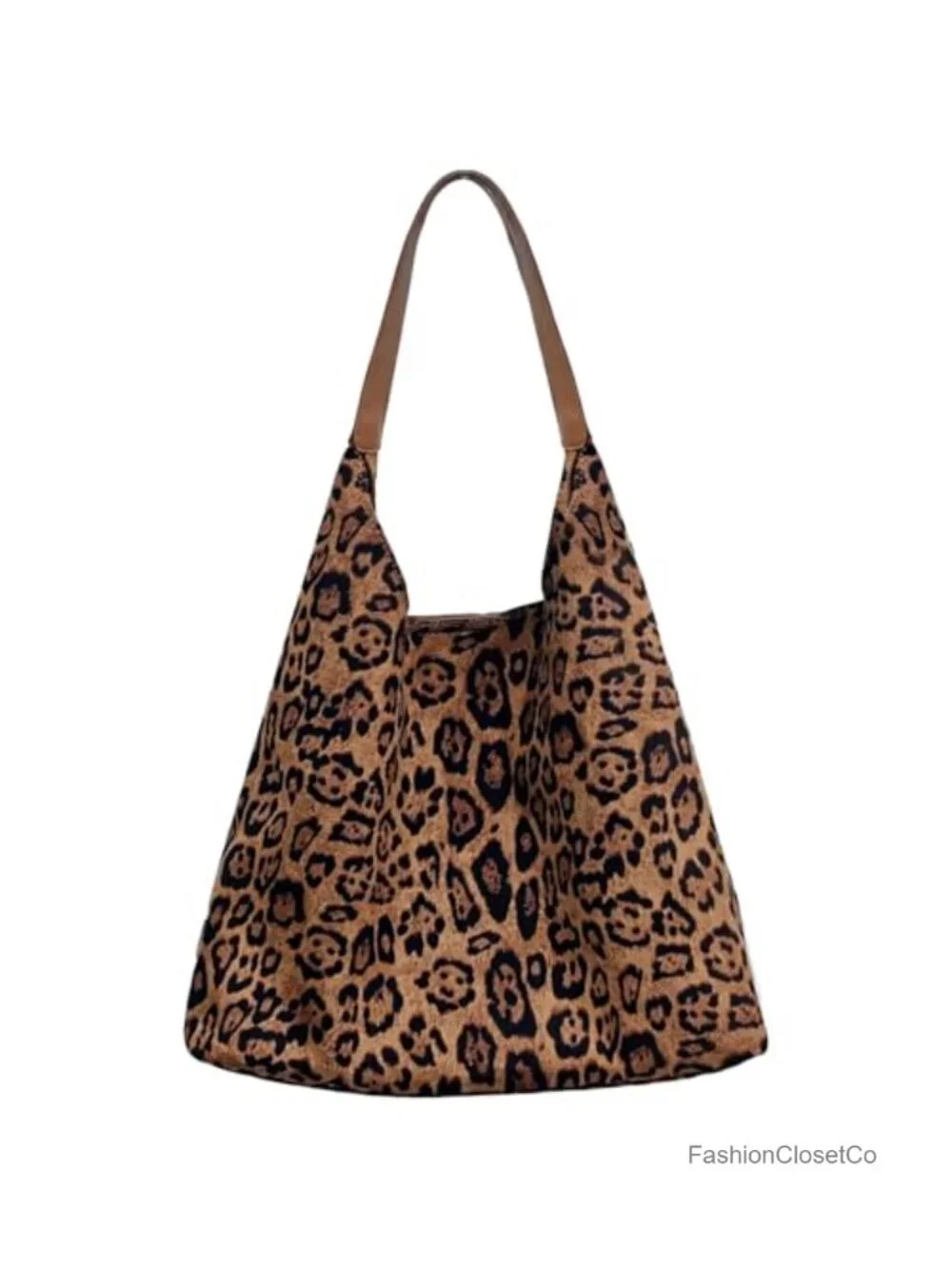 Faux Suede Leopard Print Hobo Bag with Detachable Strap